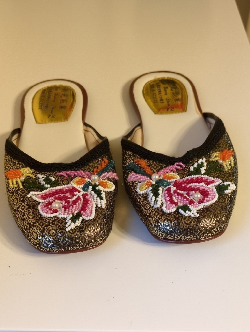 Gold Beaded Floral Women's Slip-On Shoe
